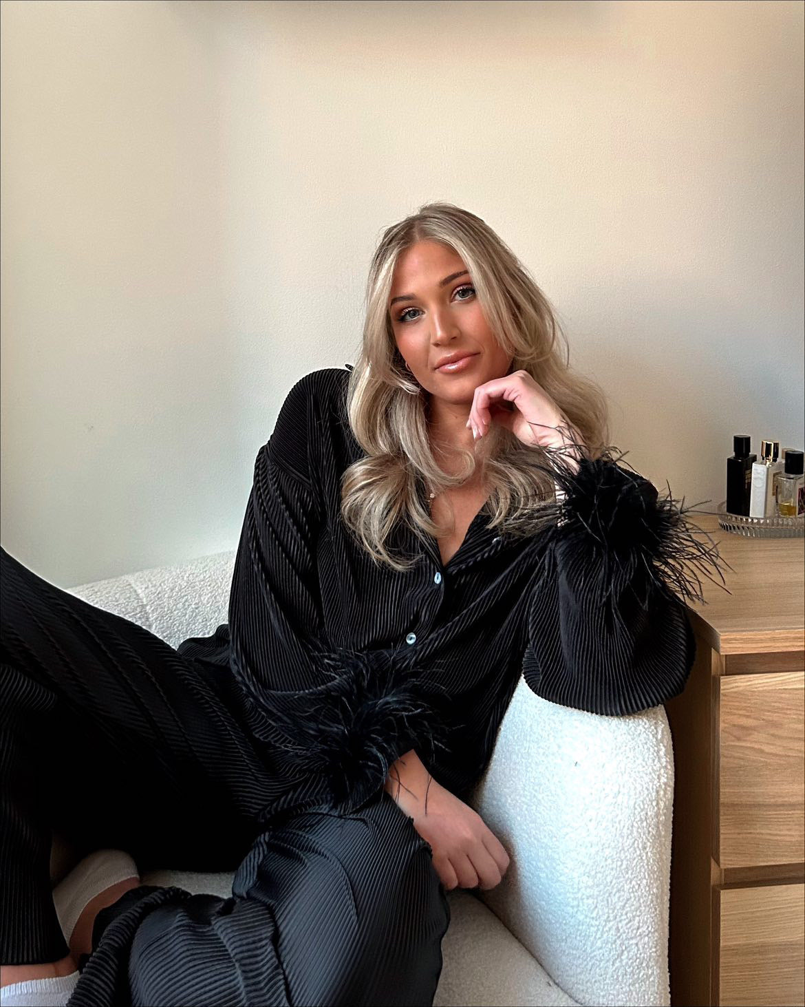 Waverles Pleated Pant Bridal Set in Black