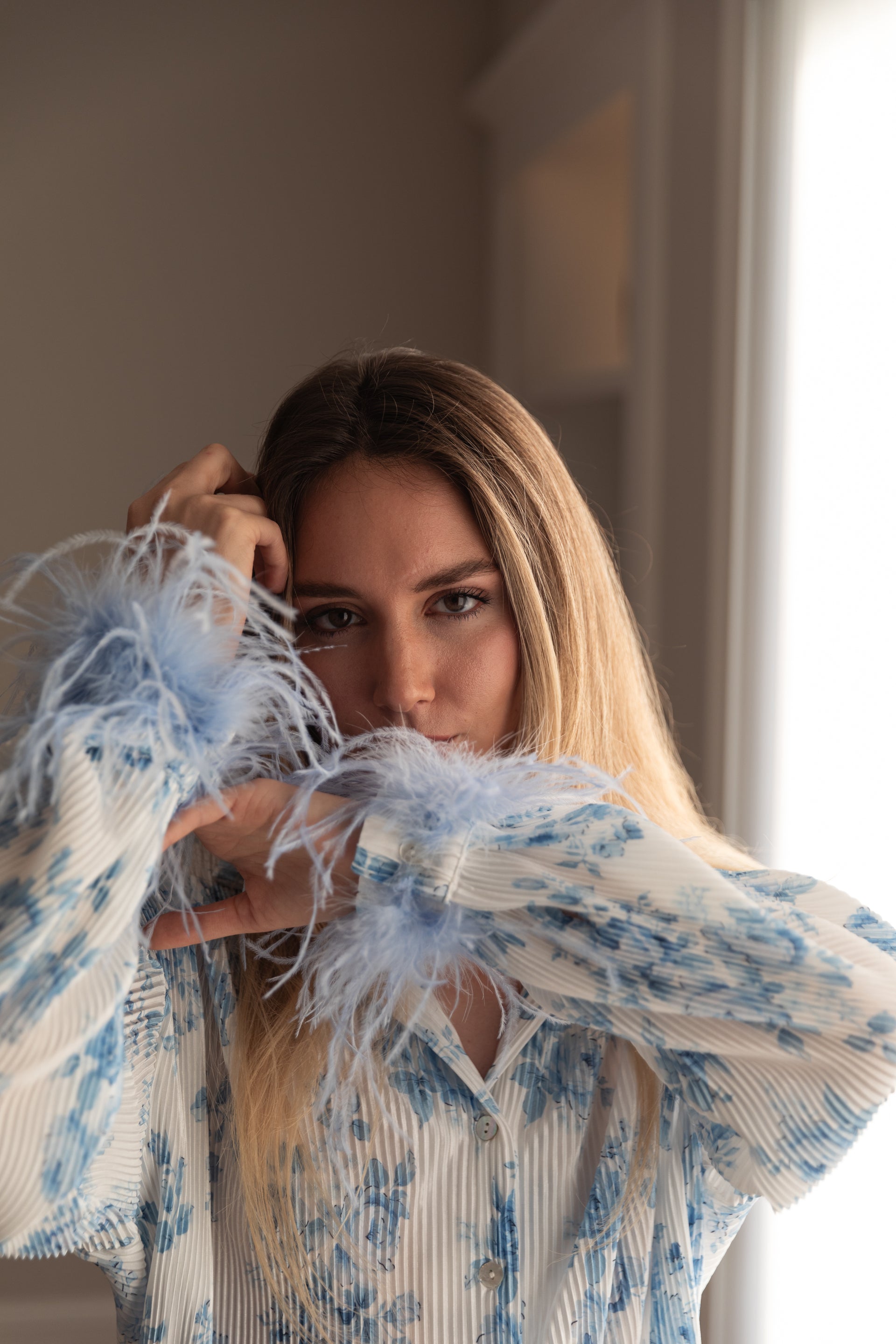 Waverles Pleated Pant Set in Blue Floral