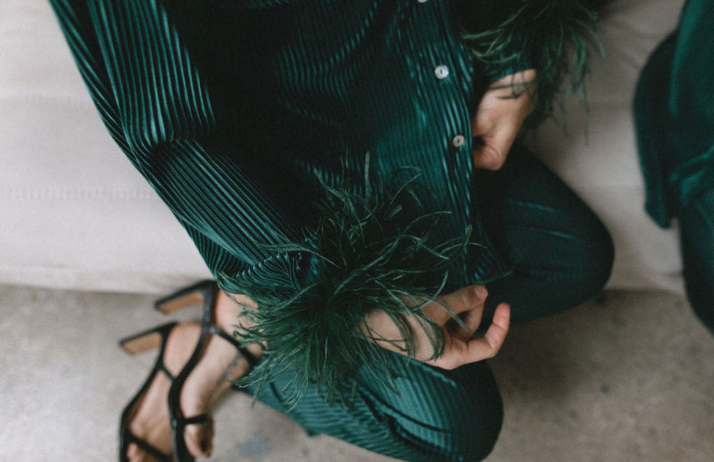 Waverles Pleated Pant Set in Evergreen