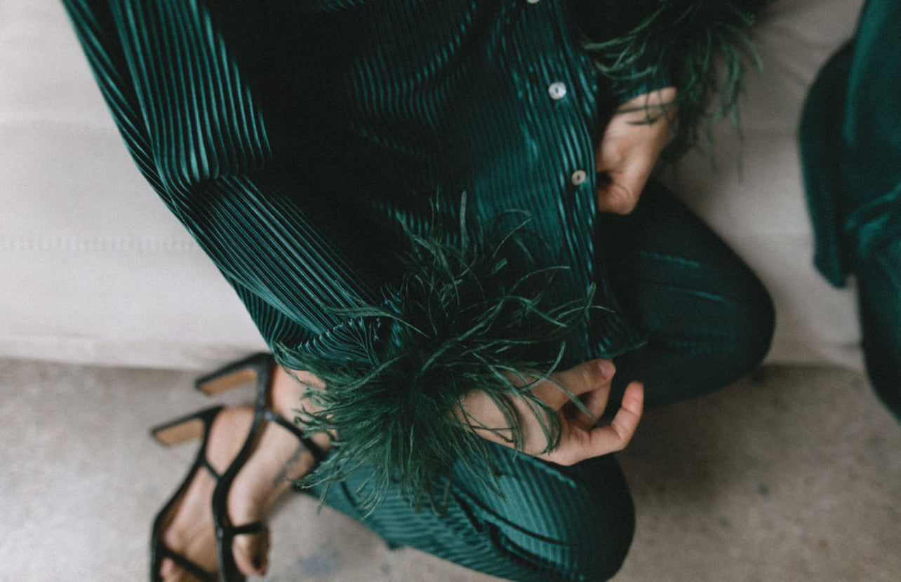 Waverles Pleated Pant Set in Evergreen