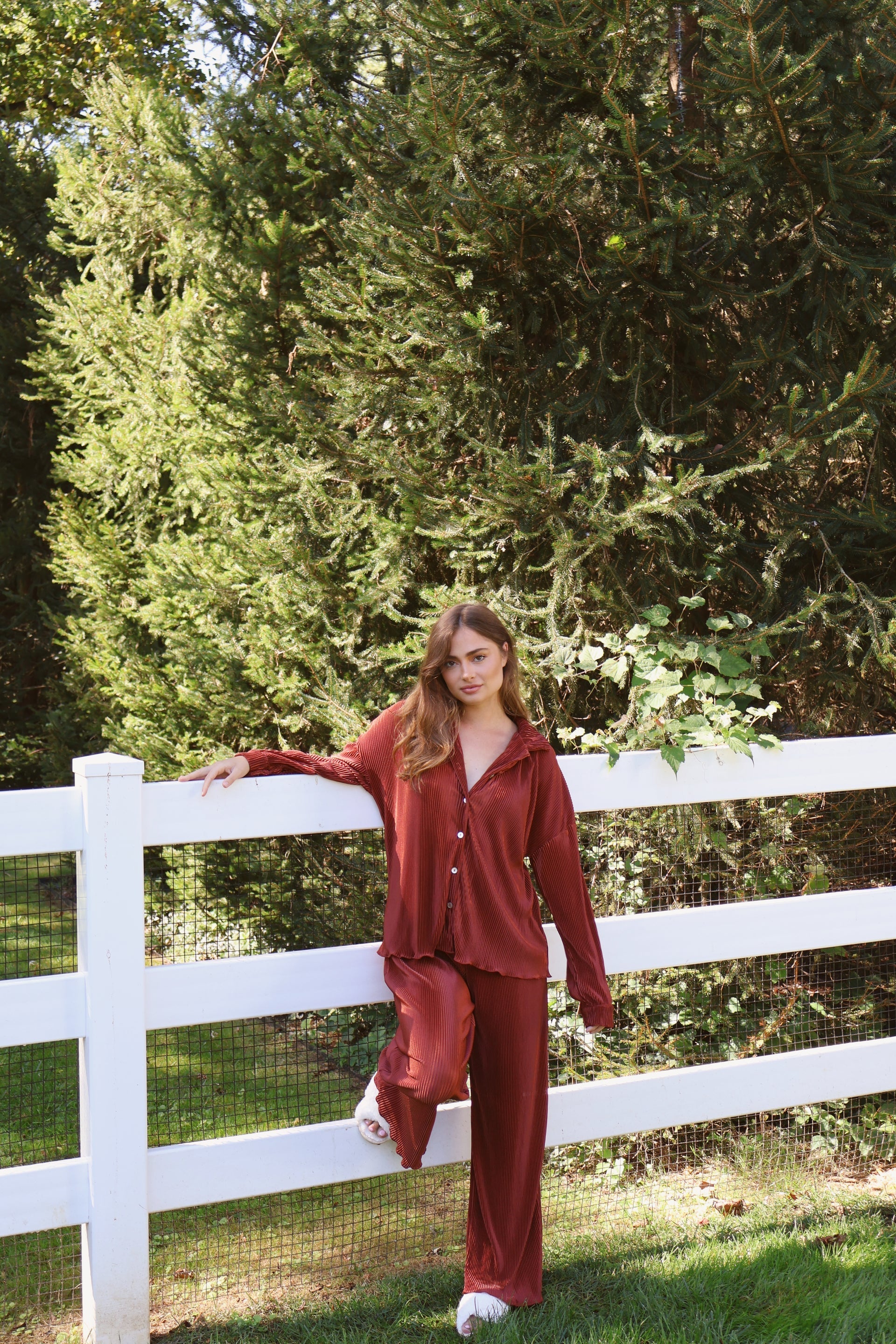 Waverles Pleated Pant Set in Copper