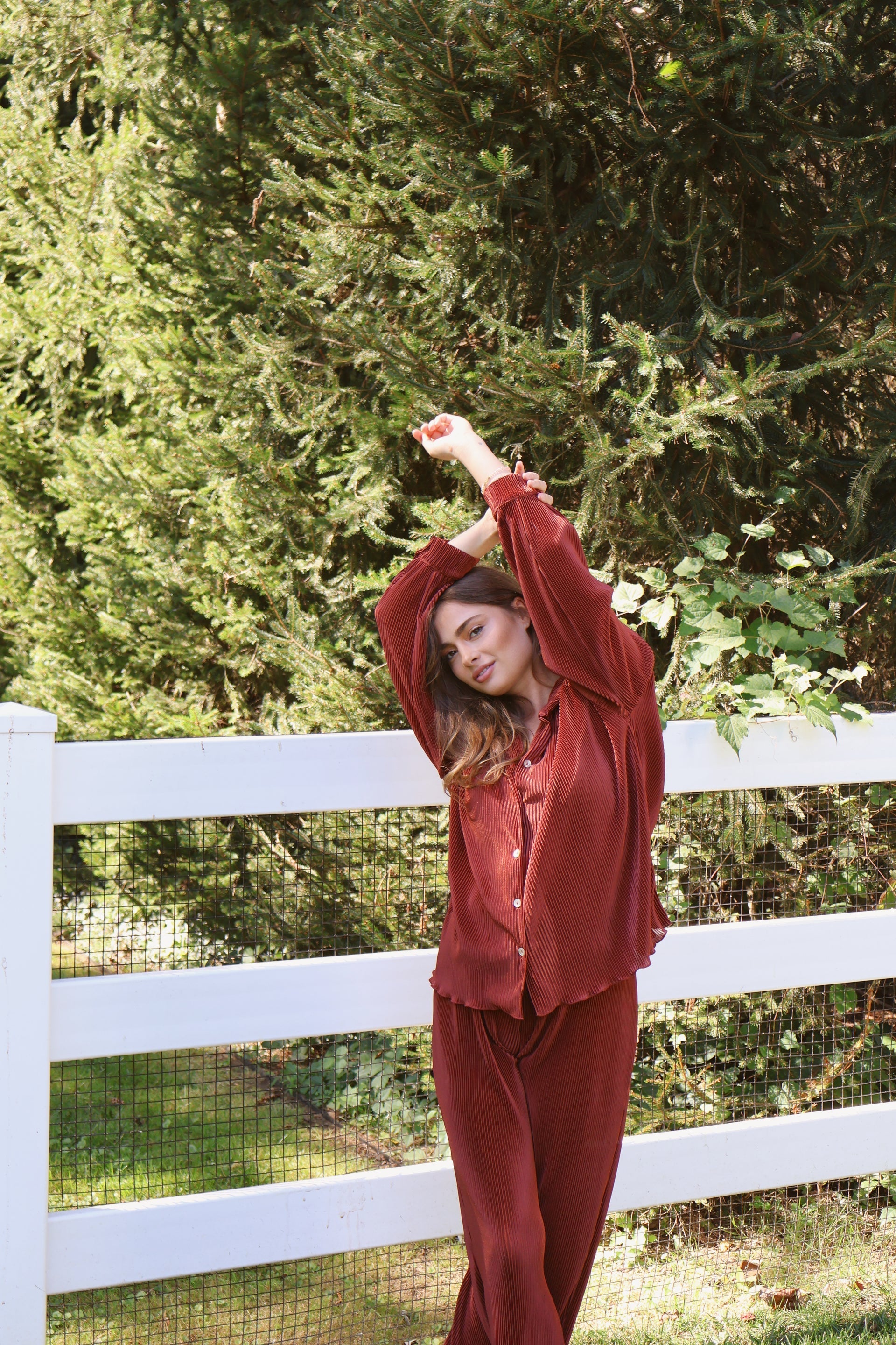 Waverles Pleated Pant Set in Copper