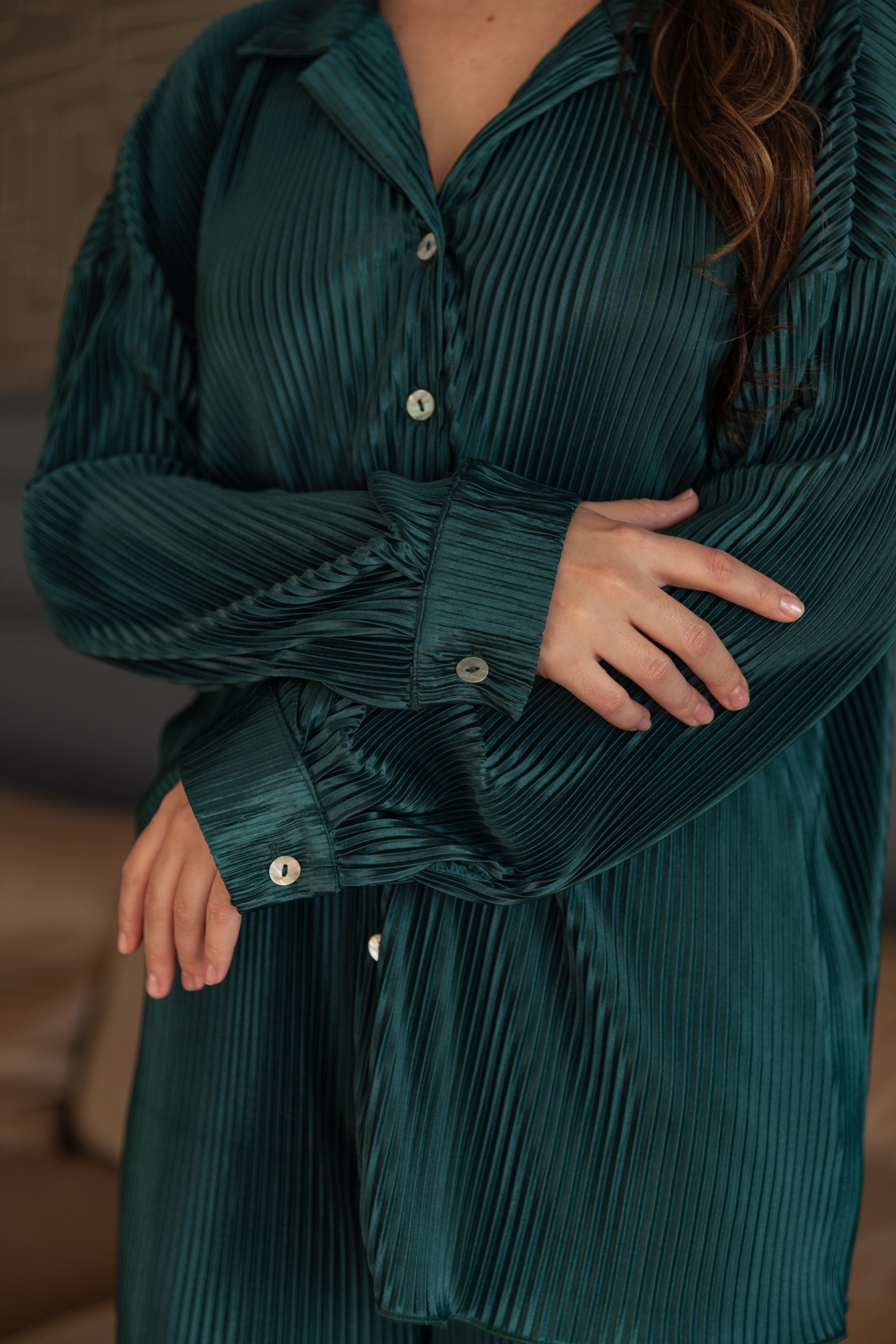 Waverles Pleated Pant Set in Evergreen