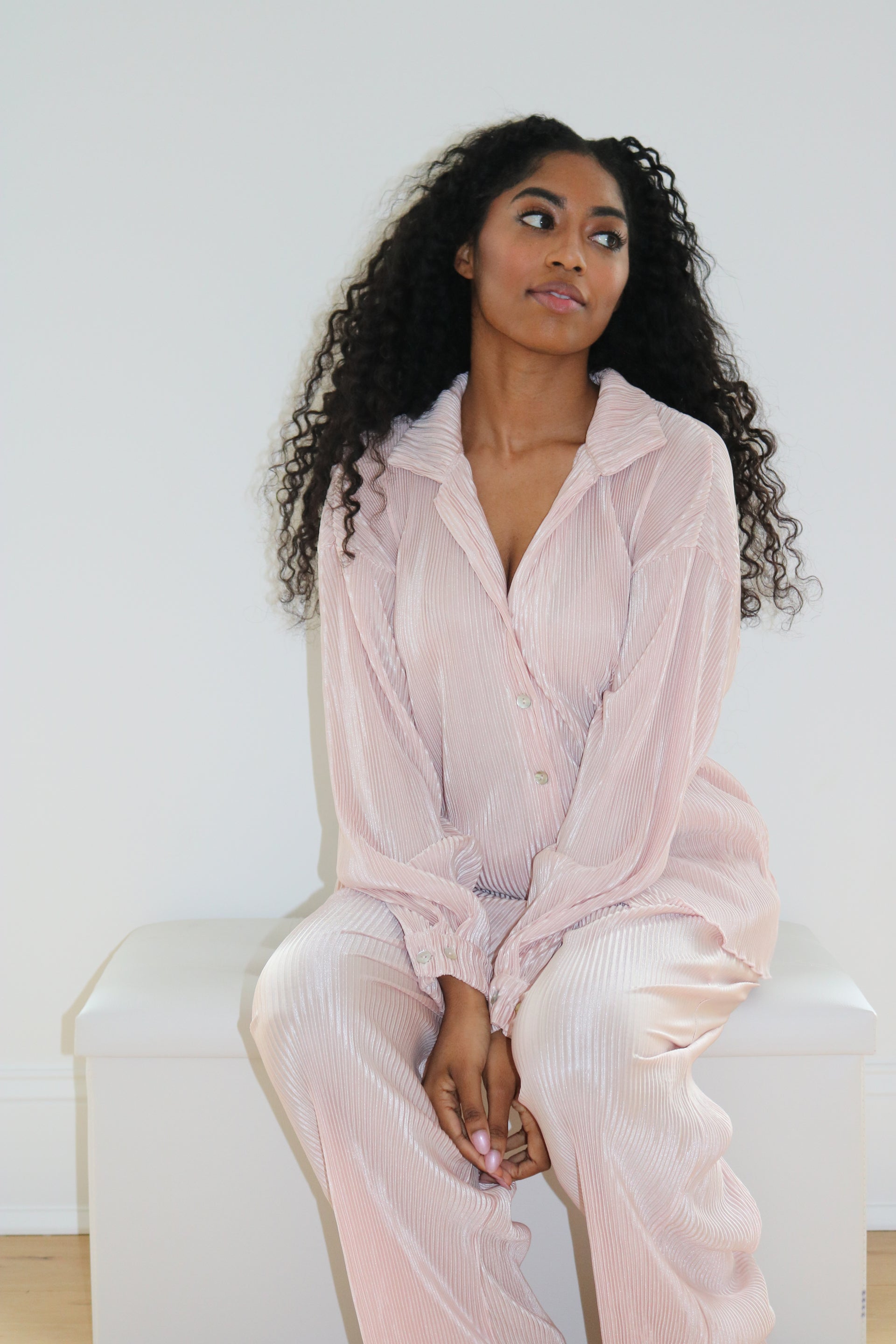 Waverles Pleated Pant Set in Blush