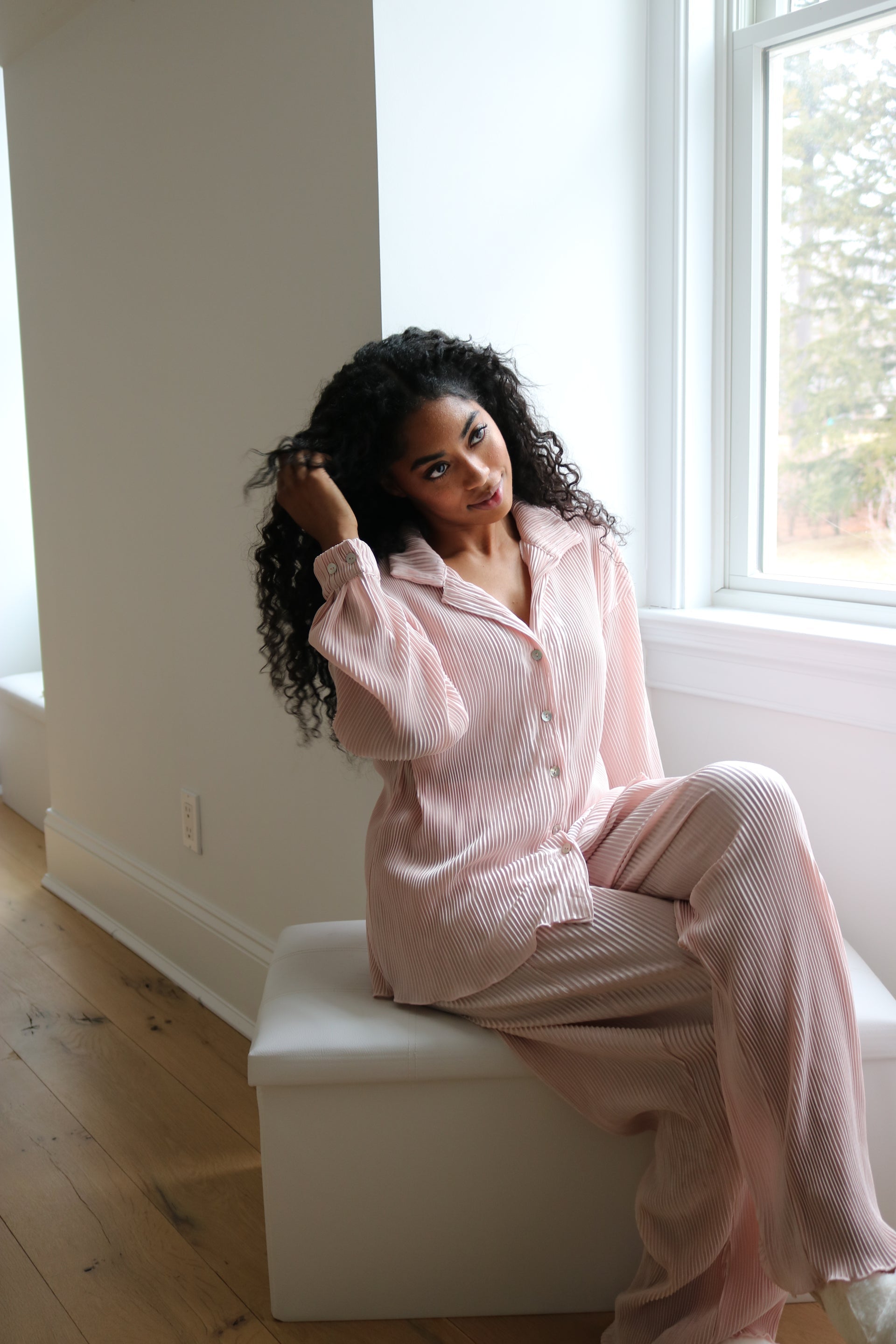 Waverles Pleated Pant Set in Blush